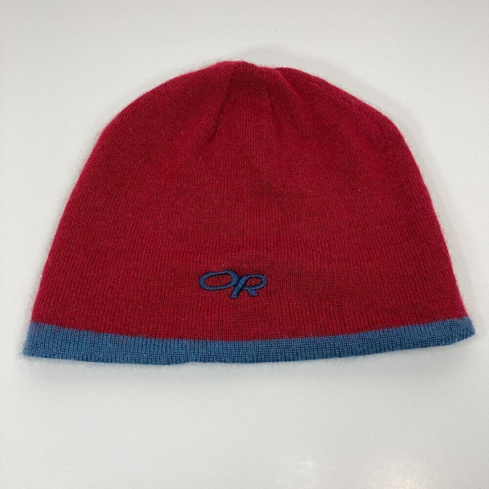 Outdoor Research Reversible Beanie Hat One Size Blue Red Knit‎ Spellout Winter